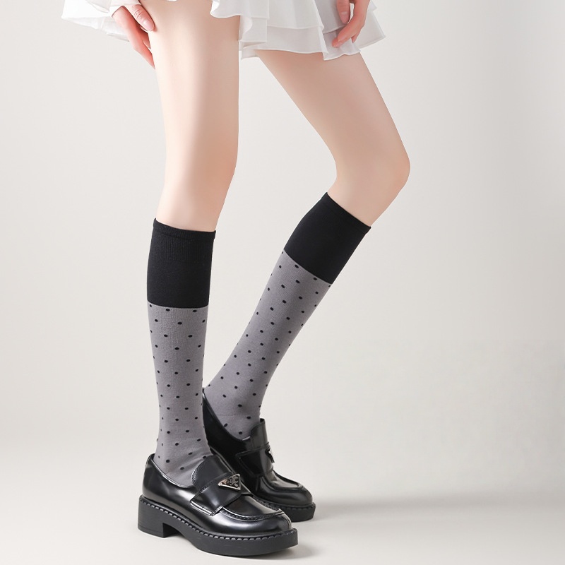 Womens Polka Dot Knee High Socks Fashion Color Matching Sweet Girl Knee Socks